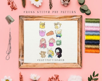 Adventure Time Cross Stitch Pattern, Beginner Embroidery Pattern, Easy Stitch Tutorial, DIY Craft, Gift for Kids, Included Stitch Guide