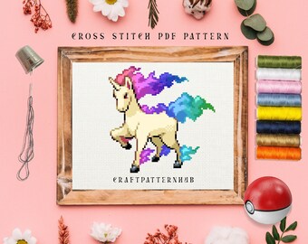 Unicorn Rapidash Cross Stitch Pattern, Beginner Embroidery Pattern, Easy Stitch Tutorial, DIY Craft, Gift for Kids, Included Stitch Guide
