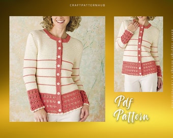 Crochet Vintage Cardigan Pattern, Cardigan Sweat Crochet, Afghan Crochet Pattern, Cardigan Pattern, Crochet DIY Craft, Included Stitch Guide