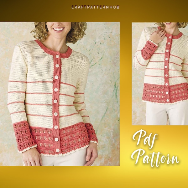 Crochet Vintage Cardigan Pattern, Cardigan Sweat Crochet, Afghan Crochet Pattern, Cardigan Pattern, Crochet DIY Craft, Included Stitch Guide