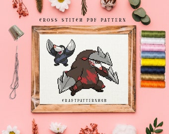 Drilbur Excadrill Cross Stitch Pattern, Beginner Embroidery Pattern, Pokemon Stitch Tutorial, DIY Craft, Gift for Kid, Included Stitch Guide