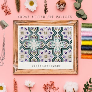Ceramic Tile Cross Stitch Pattern, Easy Embroidery Pattern, Mosaic Easy Stitch Tutorial, DIY Craft, Gift for Kids, Included Stitch Guide
