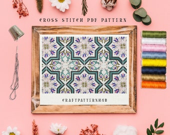 Ceramic Tile Cross Stitch Pattern, Easy Embroidery Pattern, Mosaic Easy Stitch Tutorial, DIY Craft, Gift for Kids, Included Stitch Guide