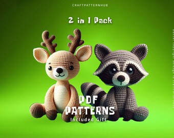 Deer-Raccoon Crochet Patterns, Amigurumi Tutorial, Crochet Doll Pattern, Craft Pattern, Crochet Design, DIY Gifts, Included Stitch Guide