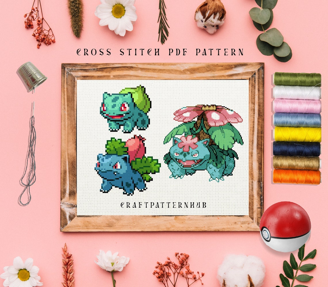 Bulbasaur Ivysaur Venusaur Stitch Pattern, Embroidery Pattern, Pokemon ...
