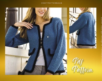 Crochet Jacket Shirt Pattern, Vintage Woman Braided Jacket Crochet, Afghan Pattern, Cardigan Pattern, DIY Craft, Included Stitch Guide