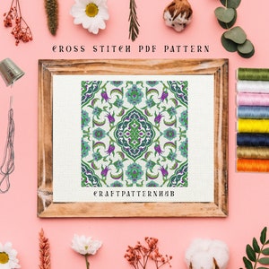 Ceramic Tile Cross Stitch Pattern, Beginner Embroidery Pattern, Mosaic Easy Stitch Tutorial, DIY Craft, Gift for Kids, Included Stitch Guide