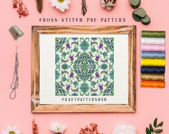 Ceramic Tile Cross Stitch Pattern, Beginner Embroidery Pattern, Mosaic Easy Stitch Tutorial, DIY Craft, Gift for Kids, Included Stitch Guide