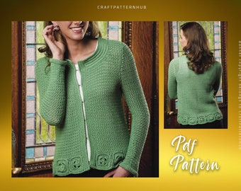 Vintage Crochet Jacket Pattern, Vintage Woman Braided Jacket Crochet, Afghan Pattern, Cardigan Pattern, DIY Craft, Included Stitch Guide