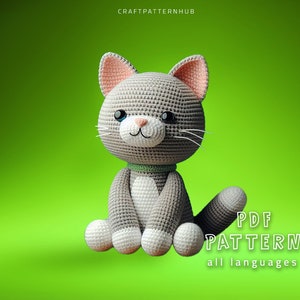 猫のかぎ針編みパターン、猫のあみぐるみチュートリアル、かぎ針編み人形パターン、クラフトパターン、かぎ針編みデザイン、子供へのギフト、ステッチガイド付き