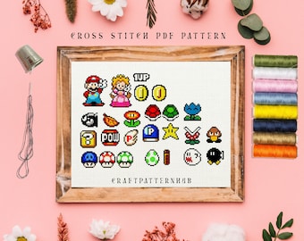 Retro Spiel Kreuzstich Muster Bundle, einfaches Stickmuster, Cartoon einfaches Stitch Tutorial, DIY Handwerk, enthaltene Stitch Guide