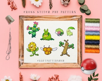 Forest Pokemons Cross Stitch Pattern, Embroidery Pattern, Pokemon Cross Stitch, DIY Craft, Gift for Kids, Included Stitch Guide