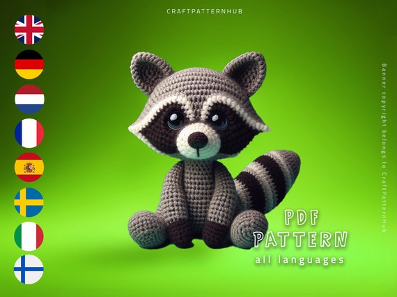 Raccoon Crochet Pattern, Raccoon Amigurumi Tutorial, Crochet Doll Pattern, Craft Pattern DIY, Gifts for Kids, Included Stitch Guide