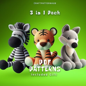 Zebra-Tiger-Wolf Amigurumi Pattern, Crochet Tutorial, Crochet Doll Pattern, Craft Pattern, Crochet Design, Gifts, Included Stitch Guide