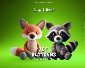 Patrones De Ganchillo Zorro-Mapache, Tutorial Amigurumi, Patrón Muñeco De Ganchillo, Patrón Para Manualidades, Diseño De Ganchillo, Regalos Para Niños, Guía De Puntadas Incluida