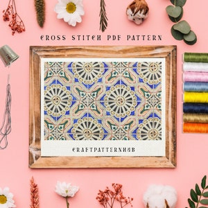 Ceramic Tile Cross Stitch Pattern, Easy Embroidery Pattern, Mosaic Easy Stitch Tutorial, DIY Craft, Gift for Kids, Included Stitch Guide