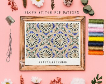 Ceramic Tile Cross Stitch Pattern, Easy Embroidery Pattern, Mosaic Easy Stitch Tutorial, DIY Craft, Gift for Kids, Included Stitch Guide