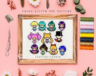 Anime Princess Cross Stitch Pattern Bundle, Easy Embroidery Pattern, Cartoon Easy Stitch Tutorial, DIY Craft, Gifts, Included Stitch Guide