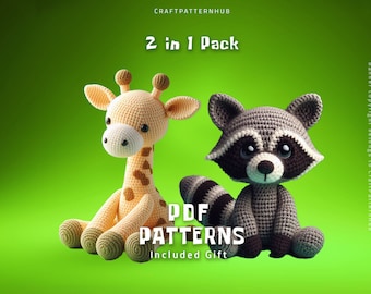 Giraffe-Raccoon Crochet Patterns, Amigurumi Tutorial, Crochet Doll Pattern, Craft Pattern, Crochet Design, DIY Gifts, Included Stitch Guide