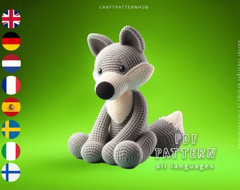 Wolf Häkelanleitung, Wolf Amigurumi Anleitung, Häkelpuppenmuster, Häkelanleitung, Bastelmuster, Häkeldesign, Geschenke für Kinder, inklusive Stichanleitung