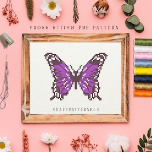 Easy Butterfly Cross Stitch Pattern, Beginner Embroidery Pattern, Butterfly Stitch Tutorial, DIY Craft, Gift for Kids, Included Stitch Guide