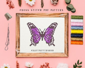 Easy Butterfly Cross Stitch Pattern, Beginner Embroidery Pattern, Butterfly Stitch Tutorial, DIY Craft, Gift for Kids, Included Stitch Guide