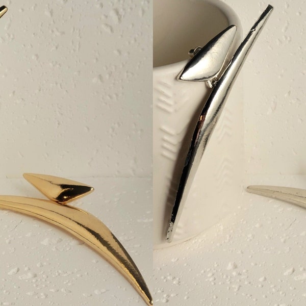 Gigantic Earrings in Gold & Silver Tone - OOAK Statement Exaggerated  - Boomerang Inspired Jewelry