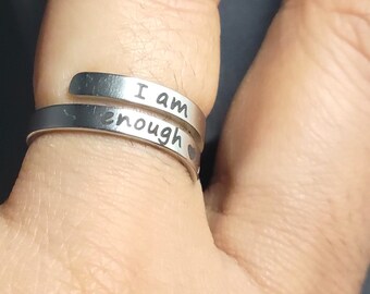 Stainless Steel I Am Enough Engraved Ring - Perfect for Self-Love, Motivation, and Anxiety Relief