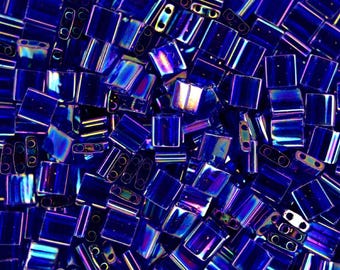 5g Miyuki Tila Japanese Glass Beads 5x5mm 9177 Transparent Cobalt Ab