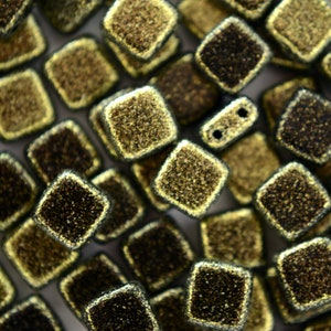 25pcs Czechmates Tile Beads Polychrome Gold Rush Square Two Hole 6x6mm Unique Beading Supplies Jewellery Making Czech Republic