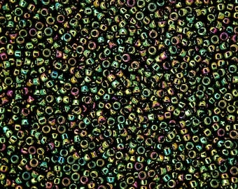 10g Toho Japanese Seed Beads Size 15/0 1.5mm 508 Higher Metallic Iris Olivine