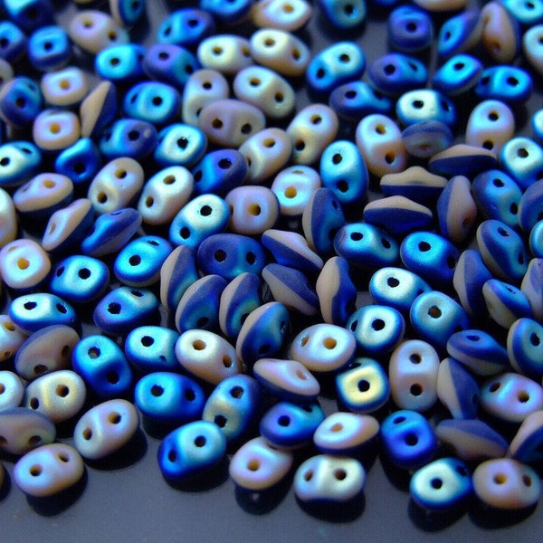 10g Matubo Duets SuperDuo Czech Seed Beads 2.5x5mm Opaque Navy Blue Ivory Matte Ab Two-Hole High Quality for Jewelry Making Beading Czech