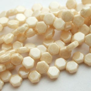 30x Czech Honeycomb Beads 6mm Hexagonal 2 Hole Chalk Beige