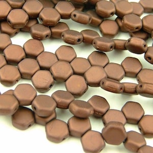 30x Czech Honeycomb Beads 6mm Hexagonal 2 Hole Jet Bronze Matte
