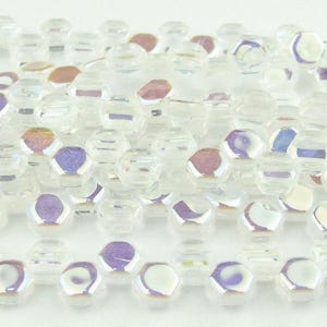 30x Czech Honeycomb Beads 6mm Hexagonal 2 Hole Crystal Ab