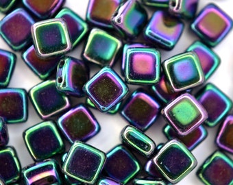 25x Czechmates Tegelkralen Iris Paars Vierkant Twee Gaten 6 x 6 mm Unieke Kralenbenodigdheden Sieraden maken Tsjechië