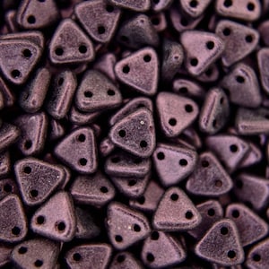 Czechmates Triangle Beads - Metallic Suede Pink Czech Glass - Jewelry Making Supplies - High Quality Czechia Beads