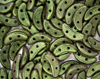 50x Czechmates Crescent Glass Beads 3x10mm Two Hole Polychrome Olive Mauve Unique Beading Supplies Jewellery Making Czech Republic