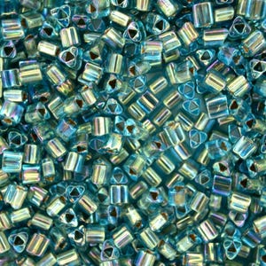 10g TOHO 8/0 Triangle Japanese Seed Beads 3mm 995 Gold Lined Aqua Rainbow Jewelry Making craft supplies beading bead weaving beadwork