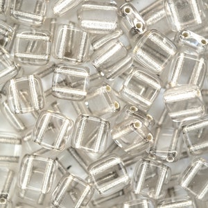 25pcs Czechmates Tile Beads Crystal Silver Square Two Hole 6x6mm Unique Beading Supplies Jewellery Making Czech Republic