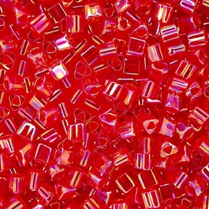 Cuentas triangulares japonesas TOHO 8/0 de 10 g, 3 mm, 165C, rubí translúcido, arcoíris, para hacer joyas, manualidades, abalorios, tejido y abalorios.