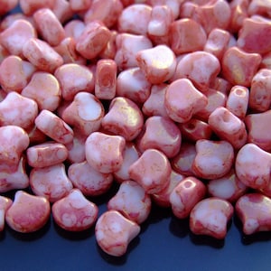 10g Czech Ginko Duo Twin Hole Beads 7.5x7.5mm Opaque Luster Topaz Pink High-Quality Czech Glass Beads Jewelry Making Unique Shape