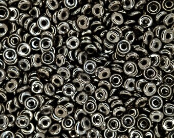 5g O Bead Czech Seed Beads 1x3.8mm Light Metallic Hematite