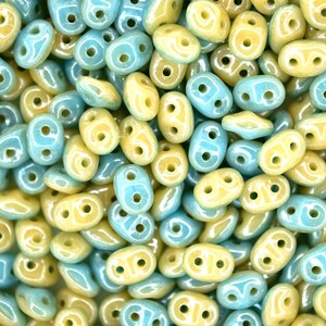 10g Matubo Duets SuperDuo Czech Seed Beads 2.5x5mm Opaque Blue Turquoise Ivory Luster Two-Hole High Quality for Jewelry Making Beading Czech
