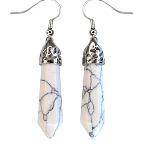 White Howlite Earrings Hexagonal Shape Natural Gemstone Silver Plated Chakra Reiki Healing Stone FREE UK SHIPPING