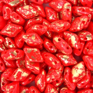 10g Matubo GemDuo Czech Seed Beads 5x8mm Beads Opaque Red Gold Splash High Quality Two-Hole Glass Beads for Jewellery Making Beading Czech