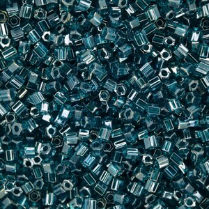 10g TOHO 11/0 Hexagon Japanese Seed Beads Size 2mm 108BD Transparent Teal Lusted