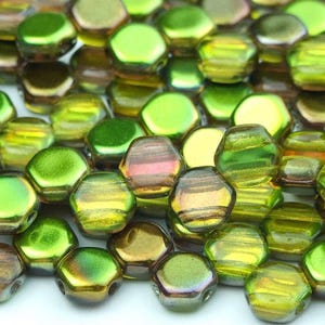 30x Czech Honeycomb Beads 6mm Hexagonal 2 Hole Magic Yellow Brown