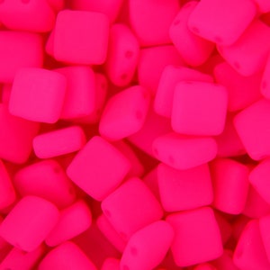 25x Czechmates Tile Czech Beads 6x6mm Neon Pink Square Two Hole Unique Beading Supplies Jewellery Making Czech Republic