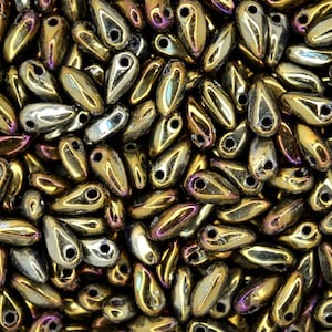 Mini cuentas de vidrio checo tipo daga de 10 g, tamaño 2,5 x 6 mm, color marrón iris, para manualidades, bisutería, República Checa.